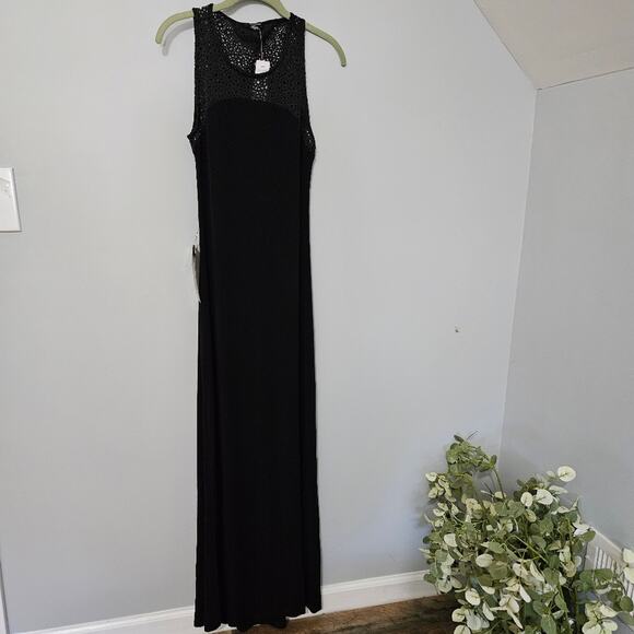NEW Bebe Black Laser Cut Open Back Sleeveless Bling Maxi Dress Y2K ccasion - Picture 12 of 15